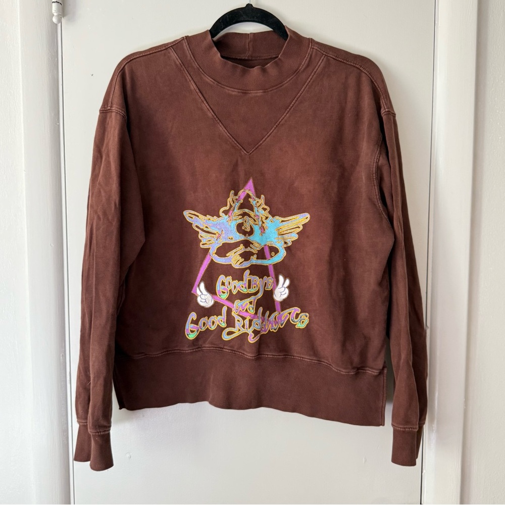 Boys Lie Brown Mock Neck Graphic Cropped Sweatshirt Small